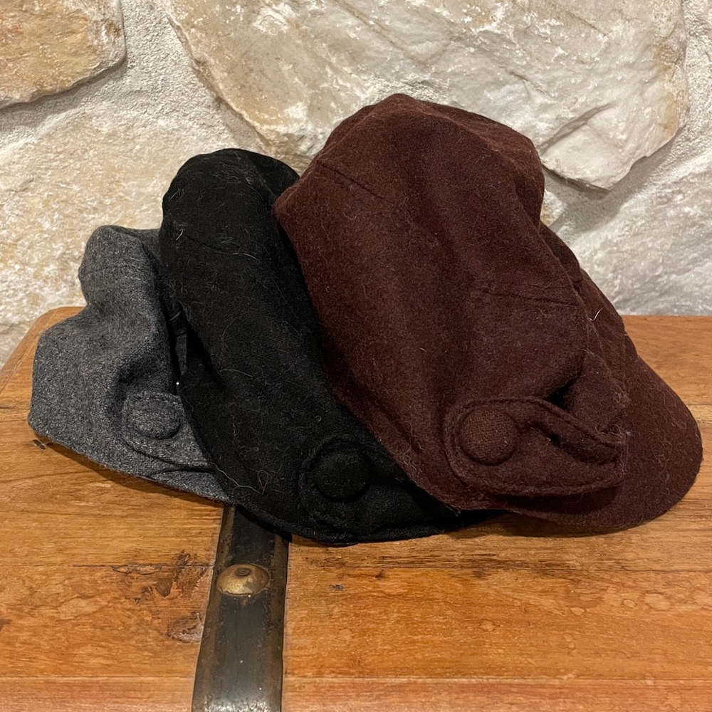 Nine West Wool Cap THREE Beret Set - 1 Chocolate Brown, 1 Black, 1 Gray NWT
